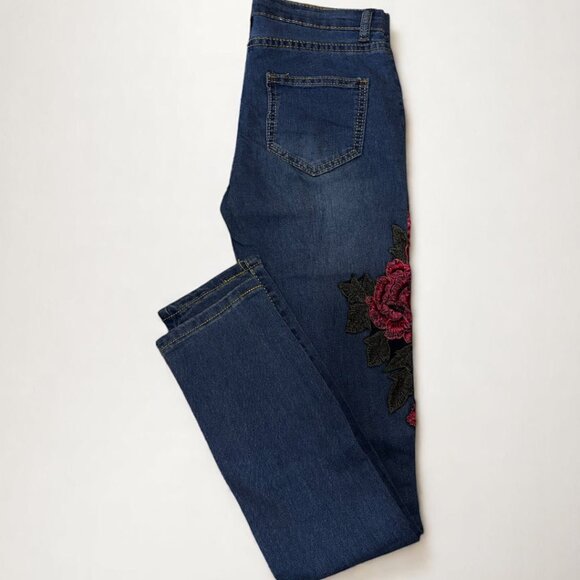 Rose Print Women Blue Jeans - Picture 7 of 7